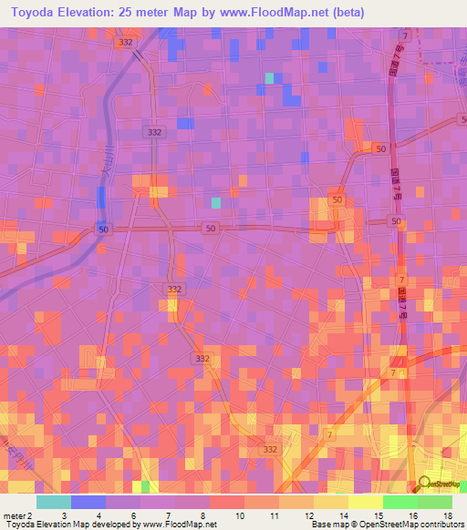 Toyoda,Japan Elevation Map