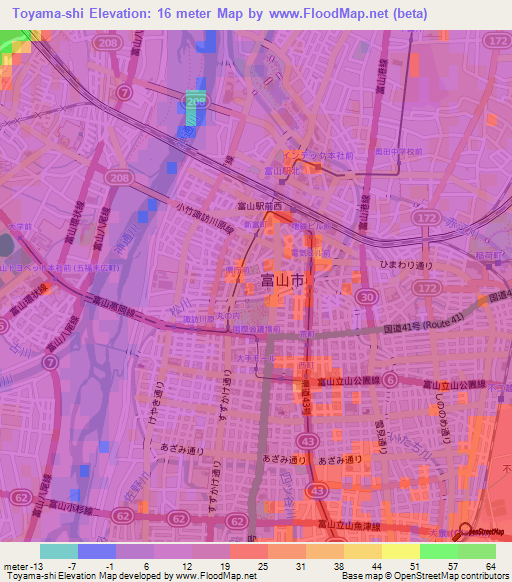 Toyama-shi,Japan Elevation Map