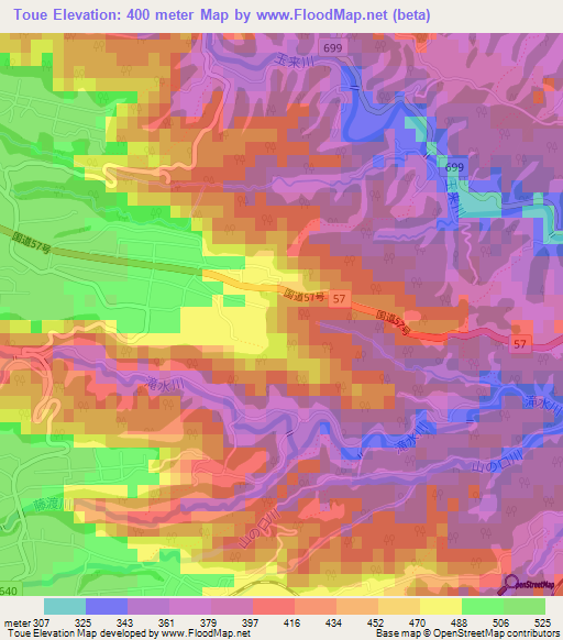 Toue,Japan Elevation Map