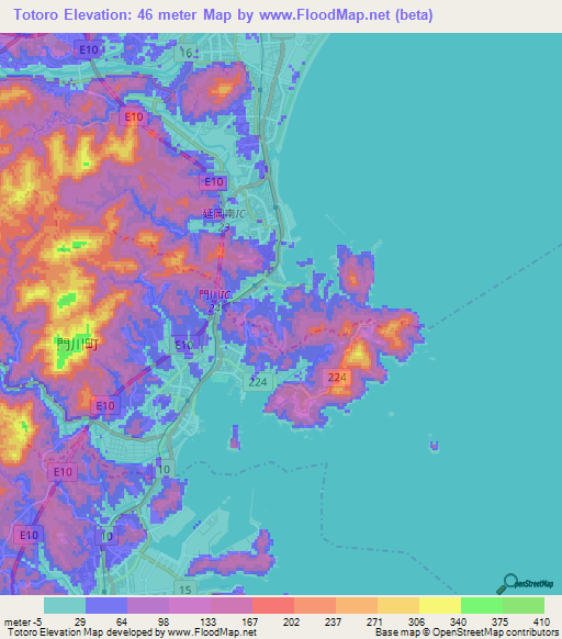 Totoro,Japan Elevation Map