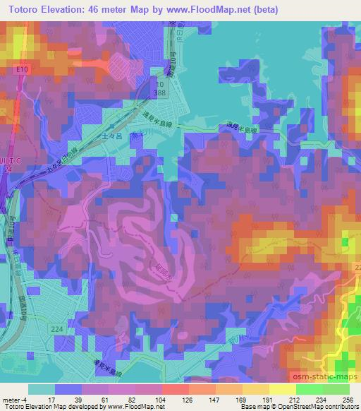 Totoro,Japan Elevation Map