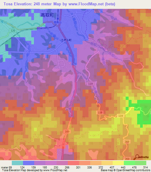 Tosa,Japan Elevation Map