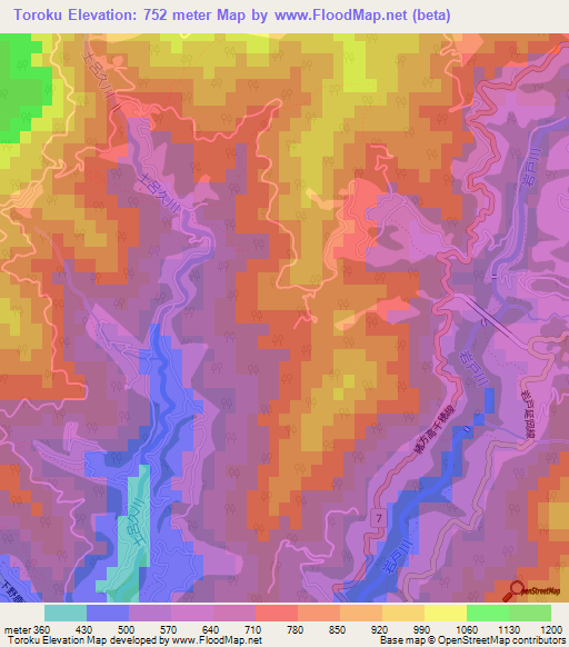 Toroku,Japan Elevation Map