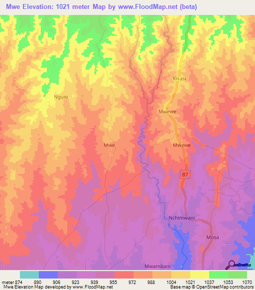 Mwe,Kenya Elevation Map
