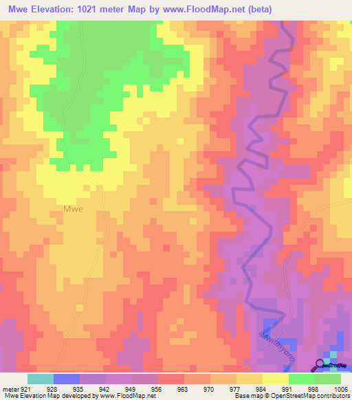 Mwe,Kenya Elevation Map