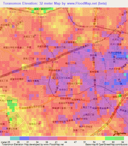 Toranomon,Japan Elevation Map