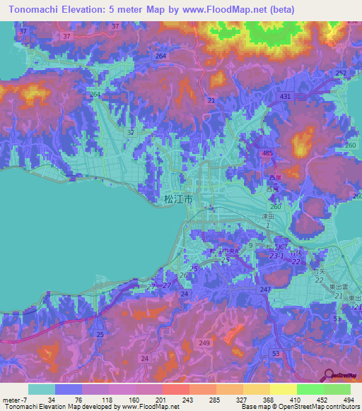 Tonomachi,Japan Elevation Map