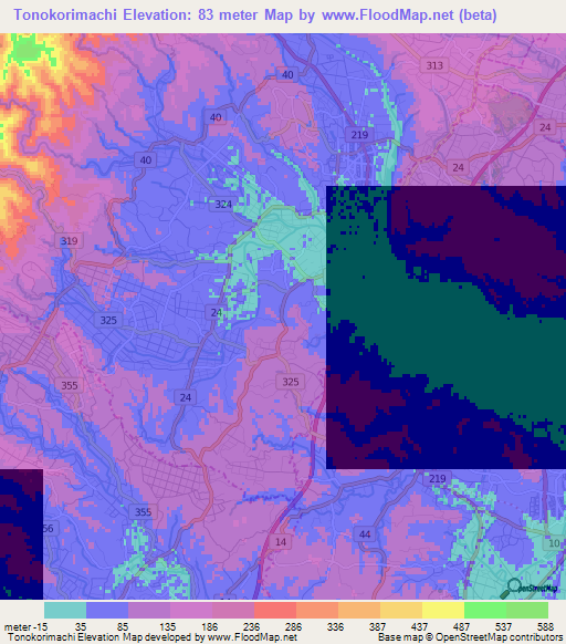 Tonokorimachi,Japan Elevation Map