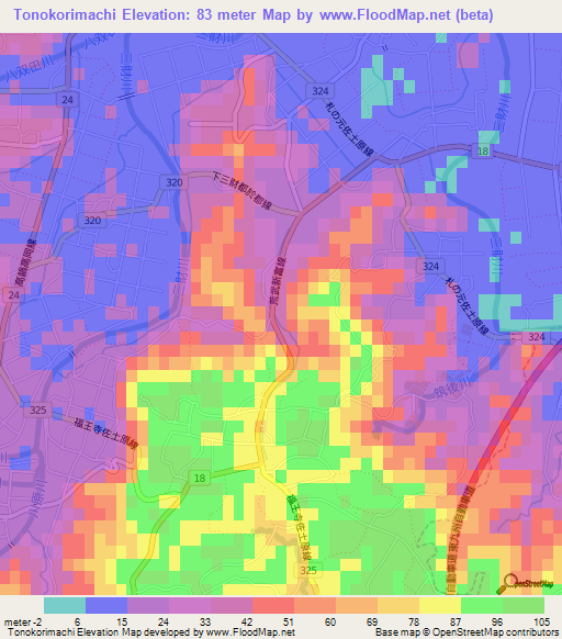 Tonokorimachi,Japan Elevation Map