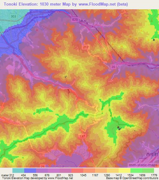 Tonoki,Japan Elevation Map