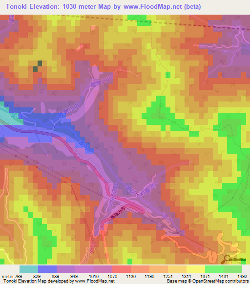 Tonoki,Japan Elevation Map
