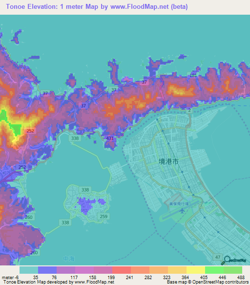 Tonoe,Japan Elevation Map