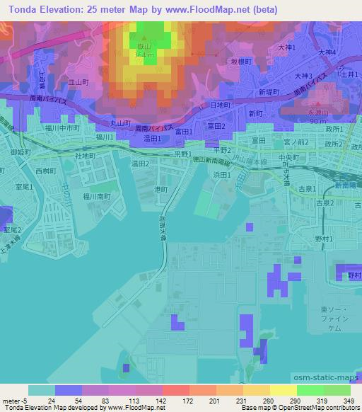 Tonda,Japan Elevation Map