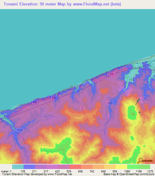 Tonami,Japan Elevation Map