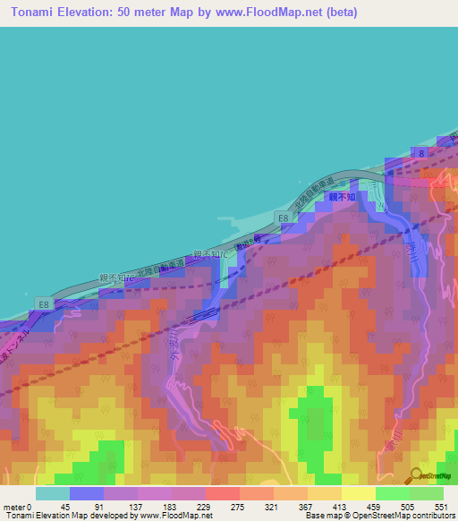 Tonami,Japan Elevation Map
