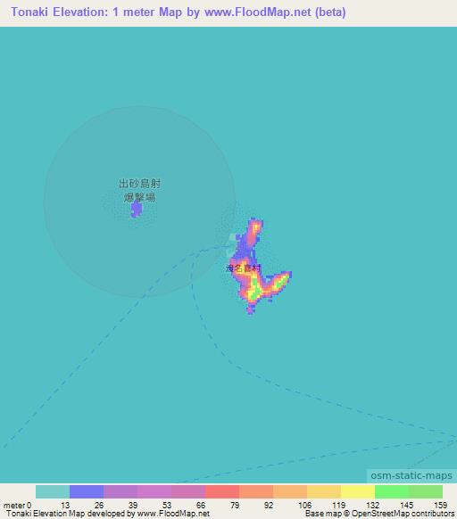 Tonaki,Japan Elevation Map