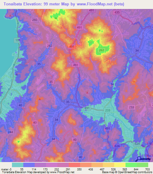 Tonaibata,Japan Elevation Map