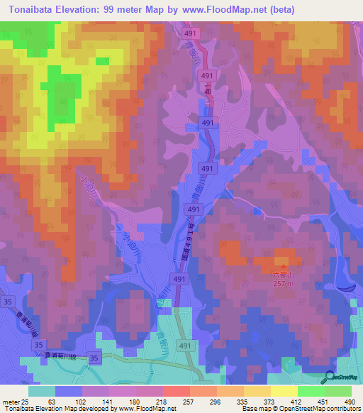 Tonaibata,Japan Elevation Map