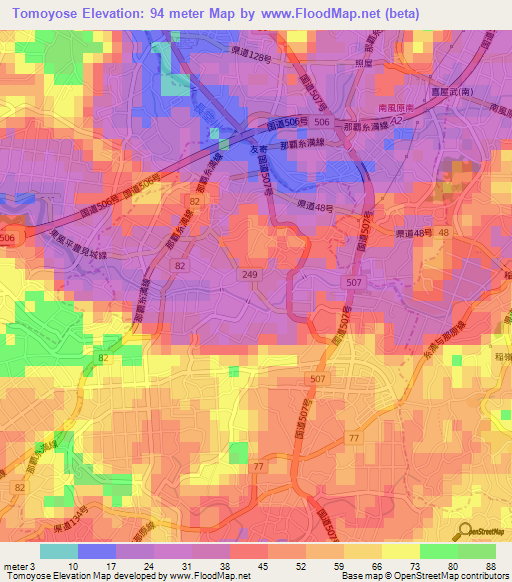Tomoyose,Japan Elevation Map