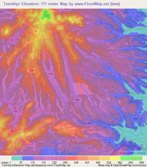 Tomikiyo,Japan Elevation Map