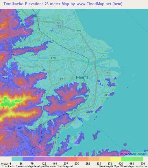 Tomikacho,Japan Elevation Map