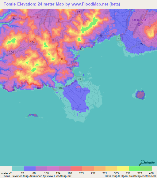Tomie,Japan Elevation Map