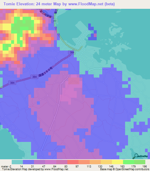 Tomie,Japan Elevation Map