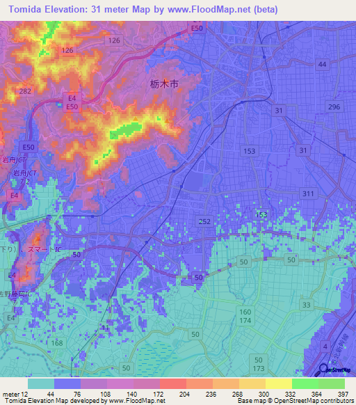 Tomida,Japan Elevation Map