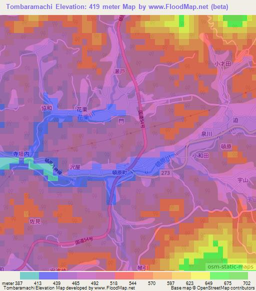 Tombaramachi,Japan Elevation Map