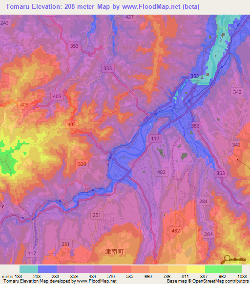 Tomaru,Japan Elevation Map