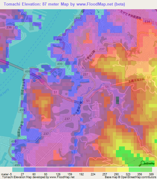 Tomachi,Japan Elevation Map