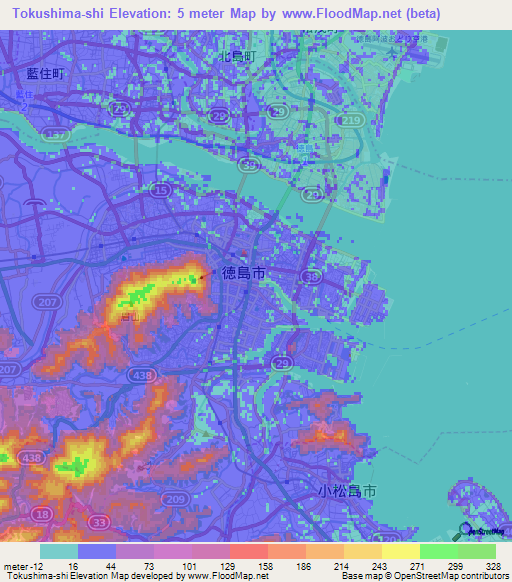 Tokushima-shi,Japan Elevation Map