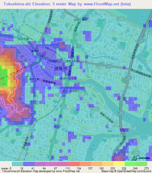 Tokushima-shi,Japan Elevation Map