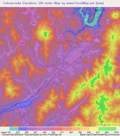 Tokusa-naka,Japan Elevation Map