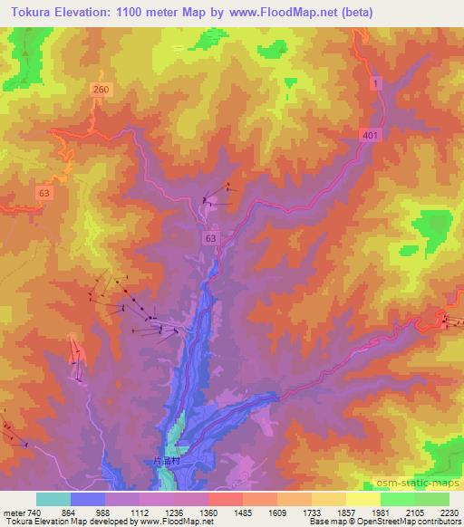 Tokura,Japan Elevation Map