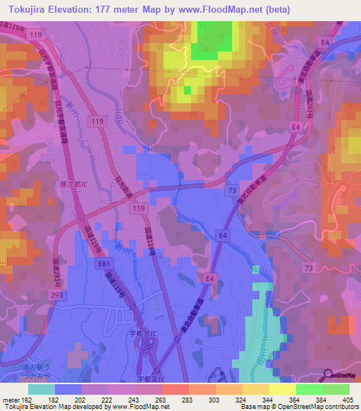 Tokujira,Japan Elevation Map