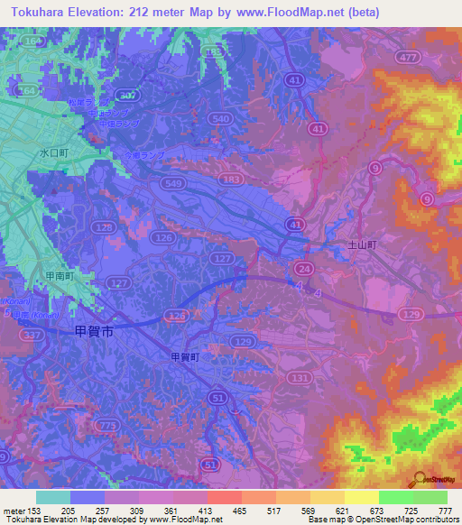 Tokuhara,Japan Elevation Map