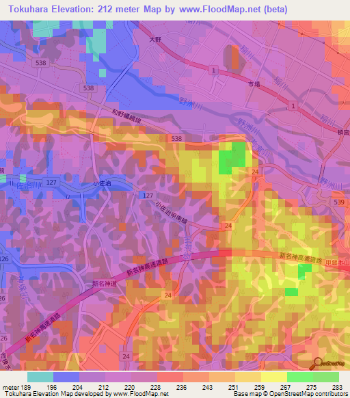 Tokuhara,Japan Elevation Map