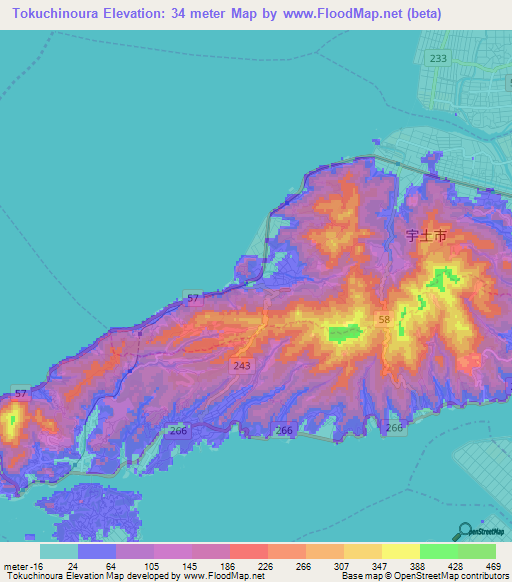 Tokuchinoura,Japan Elevation Map