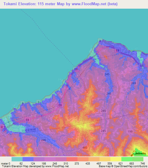 Tokami,Japan Elevation Map