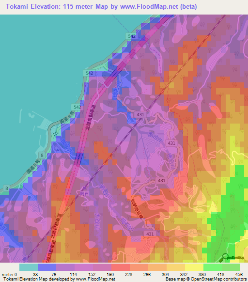 Tokami,Japan Elevation Map