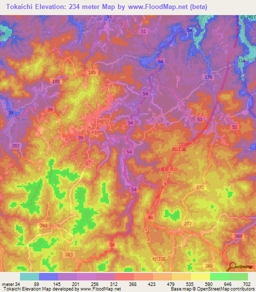 Tokaichi,Japan Elevation Map