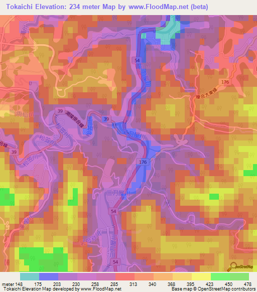 Tokaichi,Japan Elevation Map