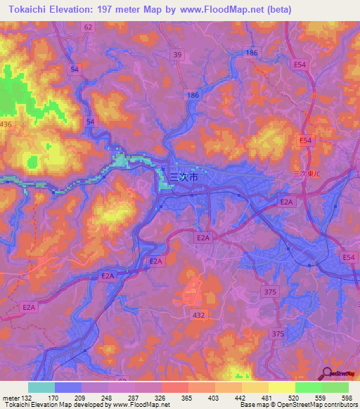Tokaichi,Japan Elevation Map