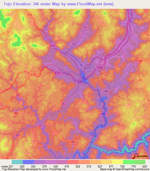 Tojo,Japan Elevation Map