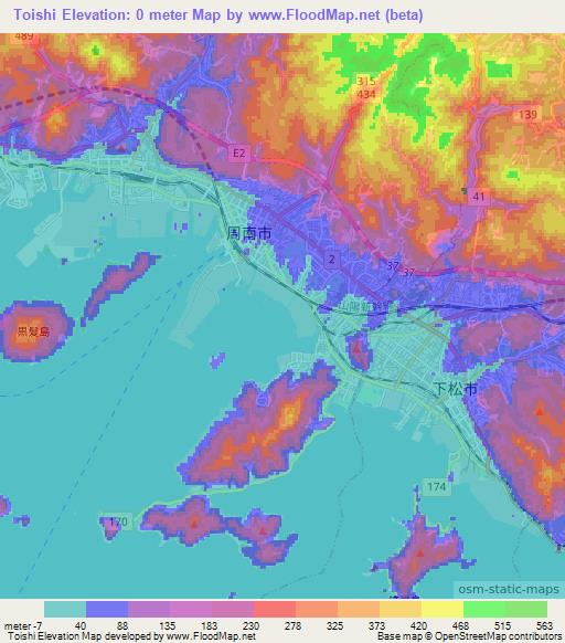 Toishi,Japan Elevation Map