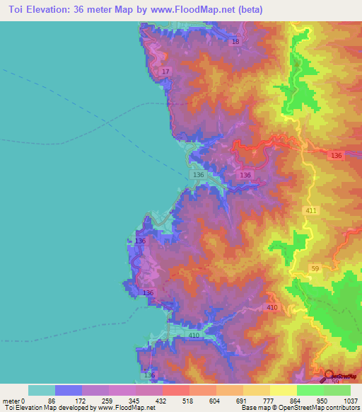 Toi,Japan Elevation Map