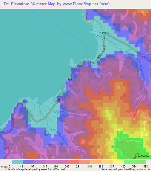 Toi,Japan Elevation Map
