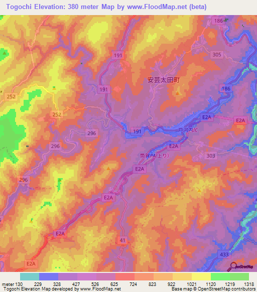 Togochi,Japan Elevation Map