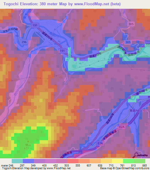Togochi,Japan Elevation Map